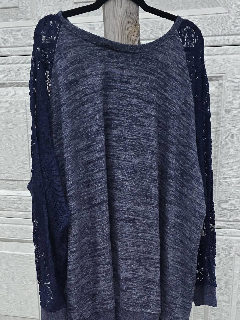 torrid Navy Lace-Sleeve Heathered Sweatshirt